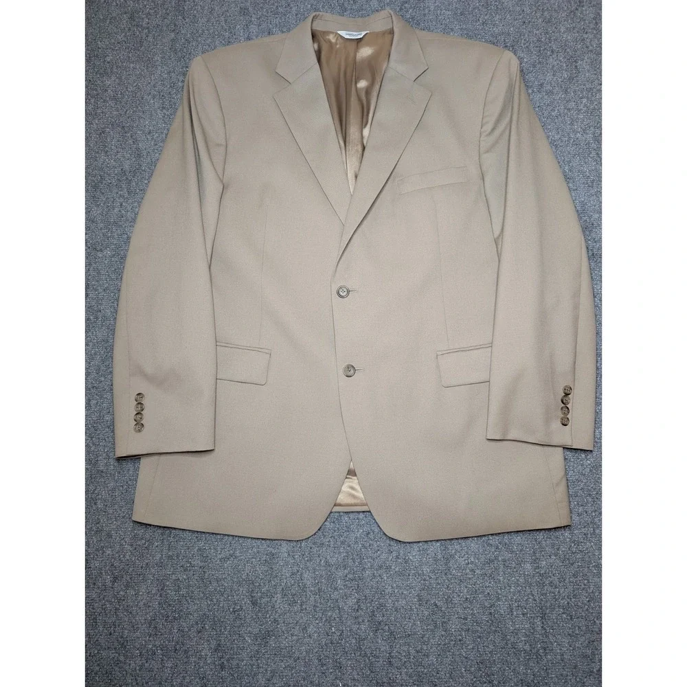 Joseph Feiss Gold Mens Blazer Jacket Sz 46R Solid Beige Wool 2 Button Sport Coat